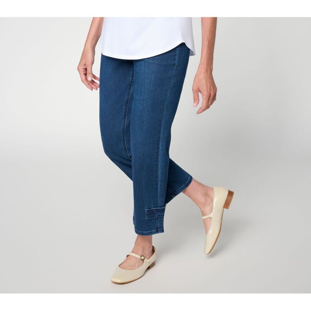 Susan Graver Women's Petite Pants 20P Denim Crop Jean Tab Detail Blue